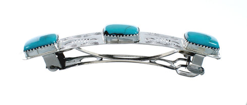 Navajo Native American Turquoise Sterling Silver Hair Barrette X11297